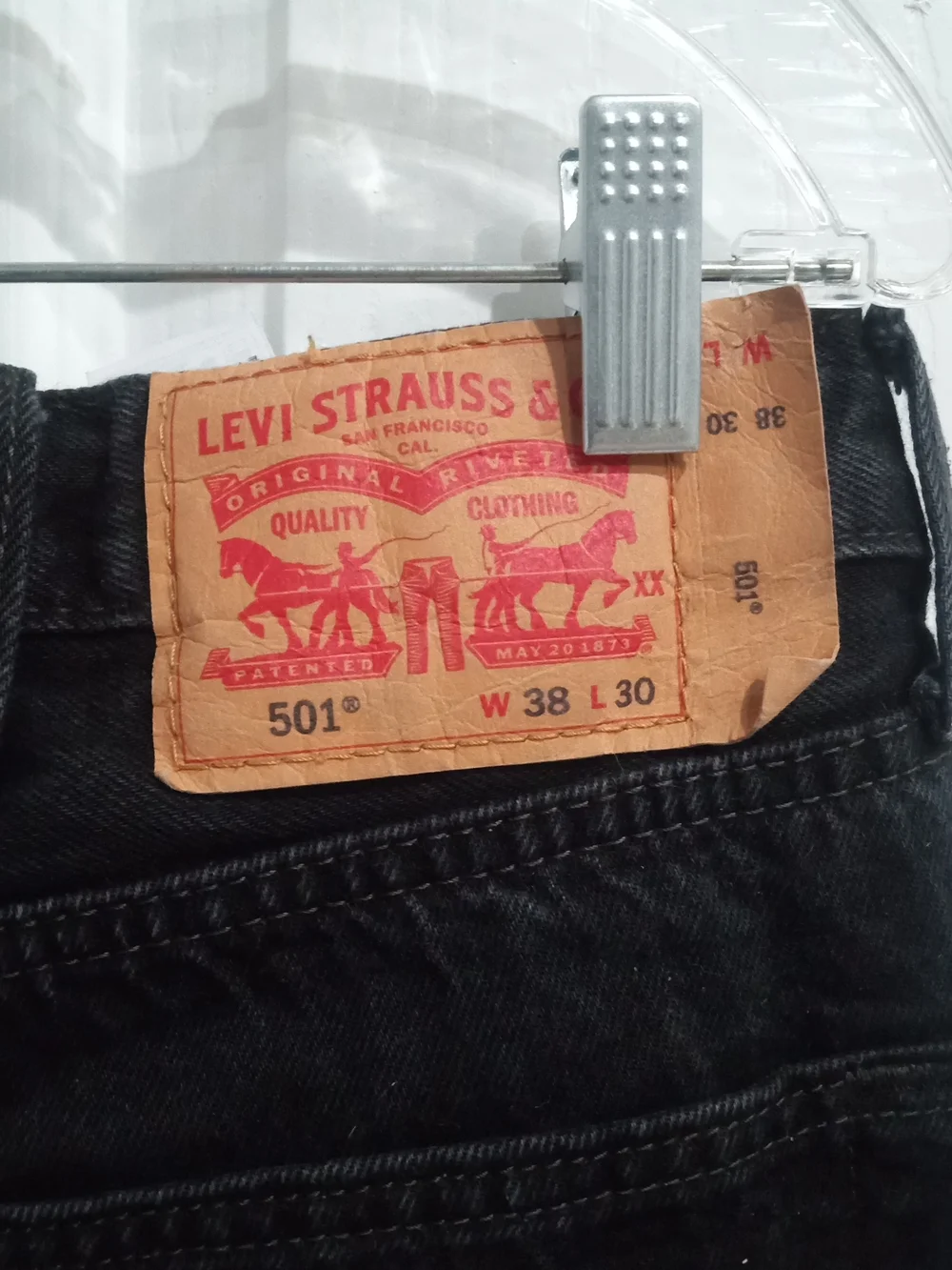 Levi's Black Jeans with Tan Leather Patch